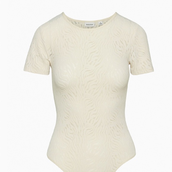 Aritzia Babaton Dark Navy Shapelace Textured Short Sleeve Bodysuit Top - Picture 2 of 7